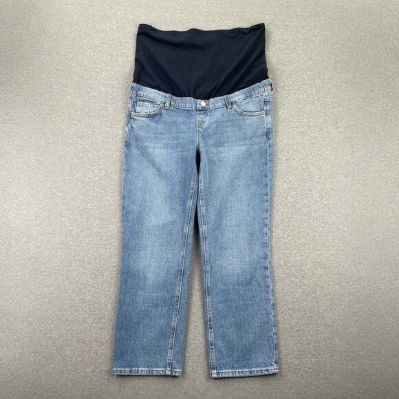 MANGO Maternity Jeans Sz 6 Blue Straight Leg Over-The-Belly Cropped Light Wash - Picture 4 of 16